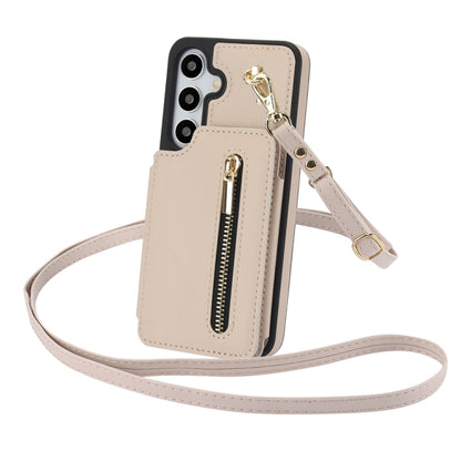 For Samsung Galaxy S24 5G YM006 Skin Feel Zipper Card Bag Phone Case with Dual Lanyard(Apricot) - Galaxy S24 5G Cases by PMC Jewellery | Online Shopping South Africa | PMC Jewellery | Buy Now Pay Later Mobicred