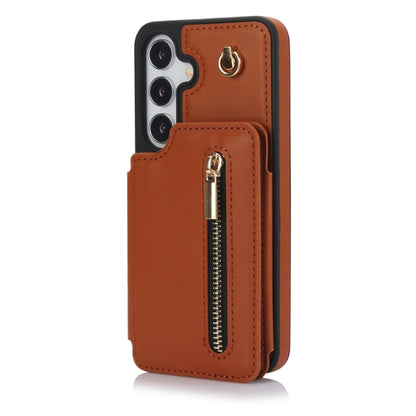 For Samsung Galaxy S24 5G YM006 Skin Feel Zipper Card Bag Phone Case with Dual Lanyard(Brown) - Galaxy S24 5G Cases by PMC Jewellery | Online Shopping South Africa | PMC Jewellery | Buy Now Pay Later Mobicred