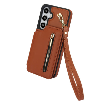 For Samsung Galaxy S24 5G YM006 Skin Feel Zipper Card Bag Phone Case with Dual Lanyard(Brown) - Galaxy S24 5G Cases by PMC Jewellery | Online Shopping South Africa | PMC Jewellery | Buy Now Pay Later Mobicred