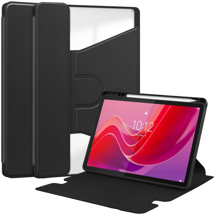 For Lenovo Tab M11/Xiaoxin Pad 11 2024 360 Rotation Transparent Smart Leather Case(Black) - Lenovo by PMC Jewellery | Online Shopping South Africa | PMC Jewellery | Buy Now Pay Later Mobicred