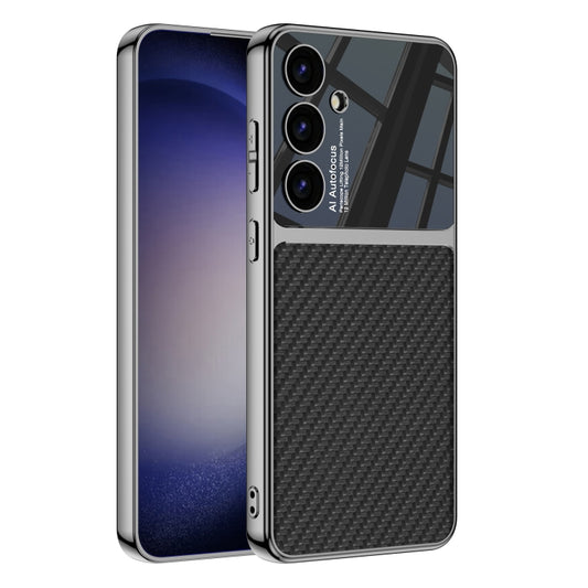 For Samsung Galaxy S24 5G GKK Plating TPU + Leather Full Coverage Phone Case(Carbon Fibre) - Galaxy Phone Cases by GKK | Online Shopping South Africa | PMC Jewellery | Buy Now Pay Later Mobicred