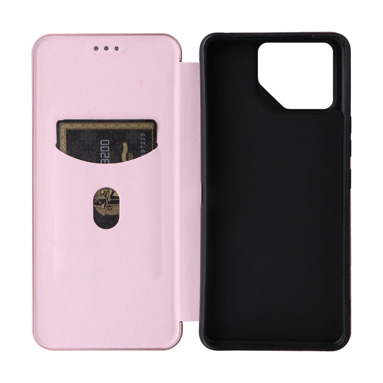 For ASUS ROG Phone 8 Carbon Fiber Texture Flip Leather Phone Case(Pink) - ASUS Cases by PMC Jewellery | Online Shopping South Africa | PMC Jewellery | Buy Now Pay Later Mobicred