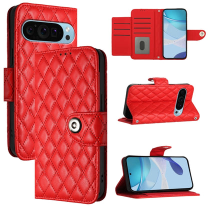 For Google Pixel 9 / Pixel 9 Pro Rhombic Texture Flip Leather Phone Case with Lanyard(Red) - Google Cases by PMC Jewellery | Online Shopping South Africa | PMC Jewellery | Buy Now Pay Later Mobicred