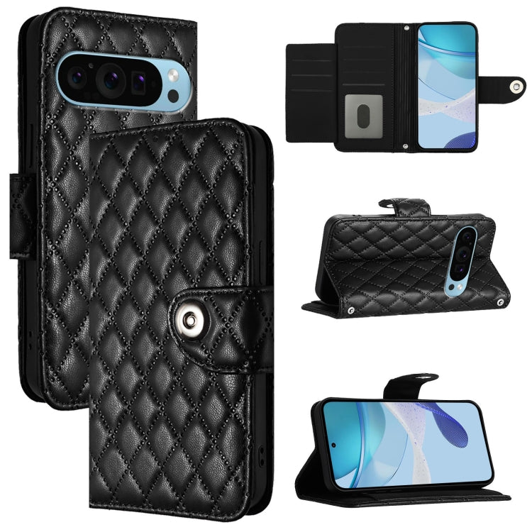 For Google Pixel 9 / Pixel 9 Pro Rhombic Texture Flip Leather Phone Case with Lanyard(Black) - Google Cases by PMC Jewellery | Online Shopping South Africa | PMC Jewellery | Buy Now Pay Later Mobicred