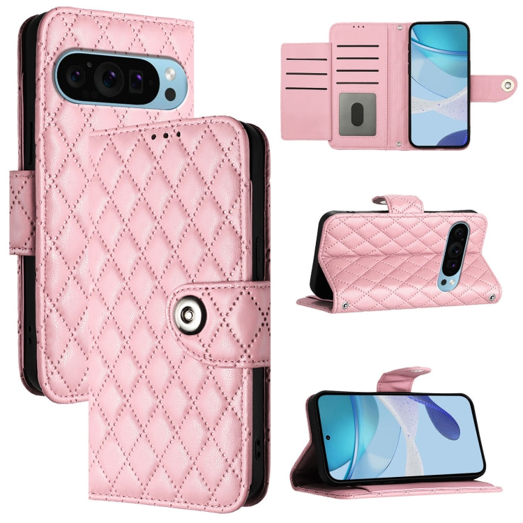 For Google Pixel 9 / Pixel 9 Pro Rhombic Texture Flip Leather Phone Case with Lanyard(Pink) - Google Cases by PMC Jewellery | Online Shopping South Africa | PMC Jewellery | Buy Now Pay Later Mobicred