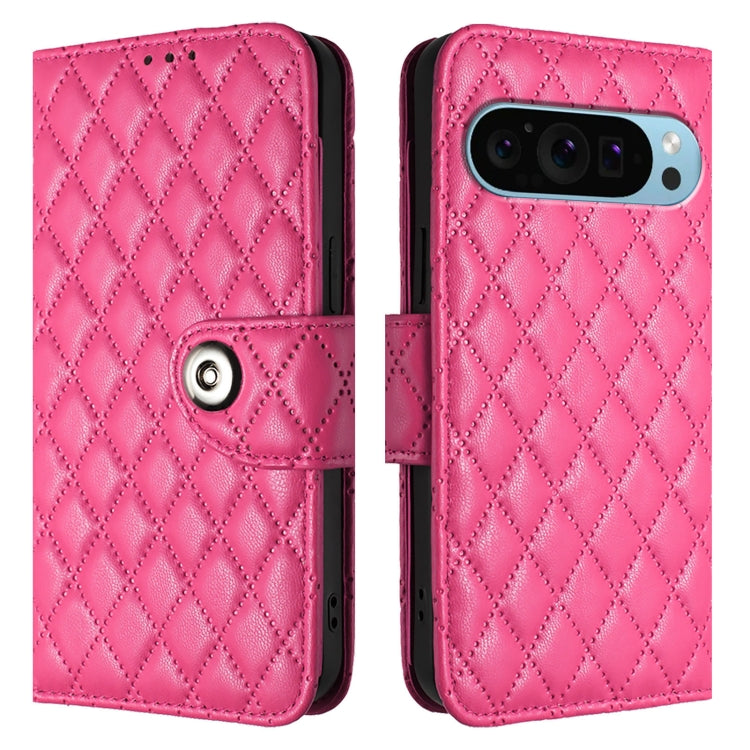 For Google Pixel 9 Pro XL Rhombic Texture Flip Leather Phone Case with Lanyard(Rose Red) - Google Cases by PMC Jewellery | Online Shopping South Africa | PMC Jewellery | Buy Now Pay Later Mobicred