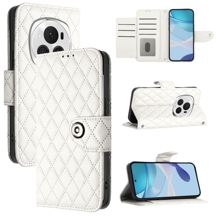 For Honor Magic6 Pro Rhombic Texture Flip Leather Phone Case with Lanyard(White) - Honor Cases by PMC Jewellery | Online Shopping South Africa | PMC Jewellery | Buy Now Pay Later Mobicred