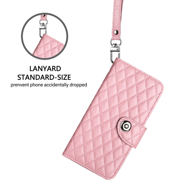 For Honor Magic6 Pro Rhombic Texture Flip Leather Phone Case with Lanyard(Pink) - Honor Cases by PMC Jewellery | Online Shopping South Africa | PMC Jewellery | Buy Now Pay Later Mobicred