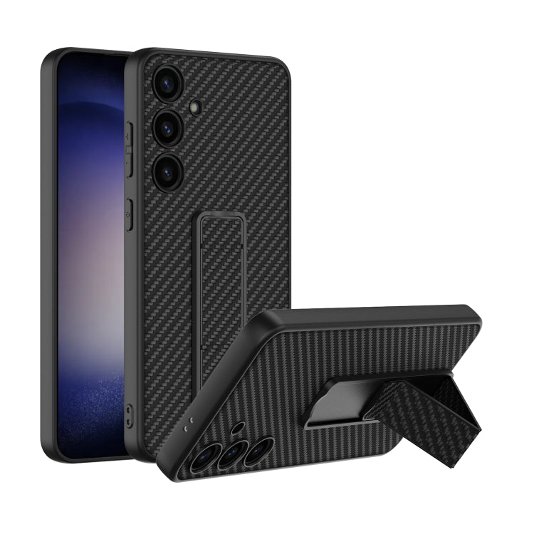 For Samsung Galaxy S24+ 5G GKK Skin Feel Leather Fold Holder Phone Case(Carbon Fiber Texture) - Galaxy S24+ 5G Cases by GKK | Online Shopping South Africa | PMC Jewellery | Buy Now Pay Later Mobicred