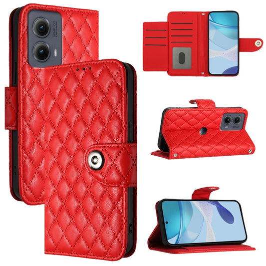 For Motorola Edge 2024 Rhombic Texture Flip Leather Phone Case with Lanyard(Red) - Motorola Cases by PMC Jewellery | Online Shopping South Africa | PMC Jewellery | Buy Now Pay Later Mobicred