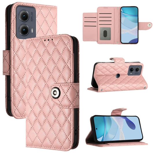 For Motorola Edge 2024 Rhombic Texture Flip Leather Phone Case with Lanyard(Coral Pink) - Motorola Cases by PMC Jewellery | Online Shopping South Africa | PMC Jewellery | Buy Now Pay Later Mobicred