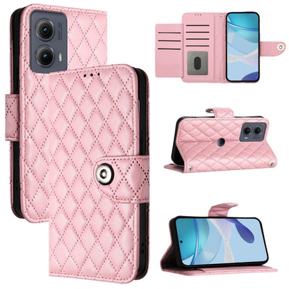 For Motorola Edge 2024 Rhombic Texture Flip Leather Phone Case with Lanyard(Pink) - Motorola Cases by PMC Jewellery | Online Shopping South Africa | PMC Jewellery | Buy Now Pay Later Mobicred