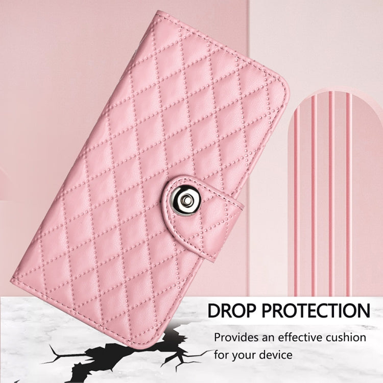 For Motorola Edge 2024 Rhombic Texture Flip Leather Phone Case with Lanyard(Pink) - Motorola Cases by PMC Jewellery | Online Shopping South Africa | PMC Jewellery | Buy Now Pay Later Mobicred