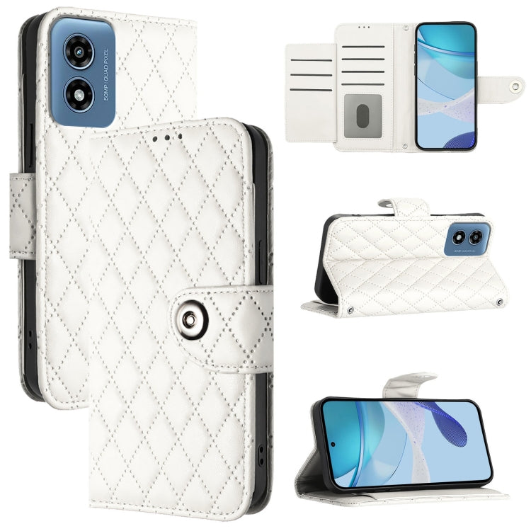 For Motorola Moto G Play 5G 2024 Rhombic Texture Flip Leather Phone Case with Lanyard(White) - Motorola Cases by PMC Jewellery | Online Shopping South Africa | PMC Jewellery | Buy Now Pay Later Mobicred