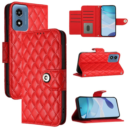 For Motorola Moto G 5G 2024 Global Rhombic Texture Flip Leather Phone Case with Lanyard(Red) - Motorola Cases by PMC Jewellery | Online Shopping South Africa | PMC Jewellery | Buy Now Pay Later Mobicred