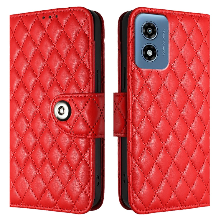 For Motorola Moto G 5G 2024 Global Rhombic Texture Flip Leather Phone Case with Lanyard(Red) - Motorola Cases by PMC Jewellery | Online Shopping South Africa | PMC Jewellery | Buy Now Pay Later Mobicred