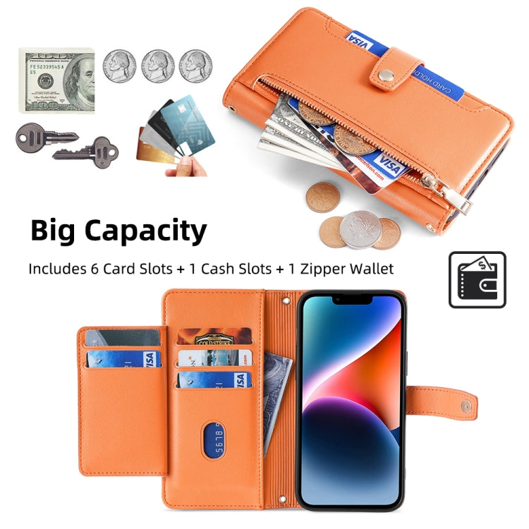 For Tecno Spark 30C 4G Sheep Texture Cross-body Zipper Wallet Leather Phone Case(Orange) - Tecno Cases by PMC TechLife | Online Shopping South Africa | PMC TechLife | Buy Now Pay Later Mobicred