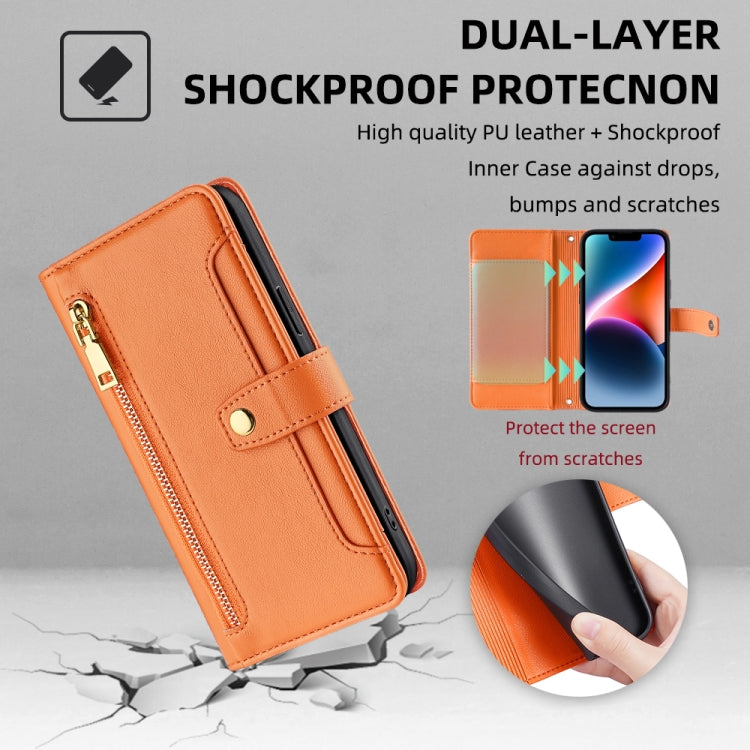 For Tecno Spark 30C 4G Sheep Texture Cross-body Zipper Wallet Leather Phone Case(Orange) - Tecno Cases by PMC TechLife | Online Shopping South Africa | PMC TechLife | Buy Now Pay Later Mobicred