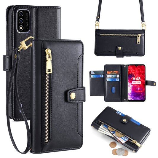 For Itel A48 Sheep Texture Cross-body Zipper Wallet Leather Phone Case(Black) - More Brand by PMC Jewellery | Online Shopping South Africa | PMC Jewellery | Buy Now Pay Later Mobicred