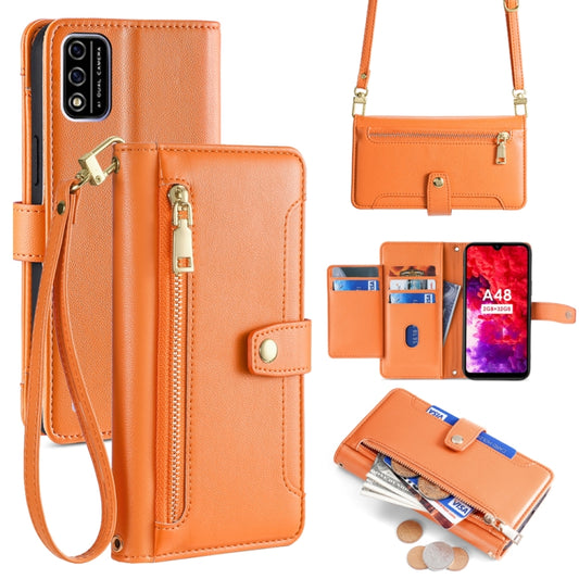 For Itel A48 Sheep Texture Cross-body Zipper Wallet Leather Phone Case(Orange) - More Brand by PMC Jewellery | Online Shopping South Africa | PMC Jewellery | Buy Now Pay Later Mobicred