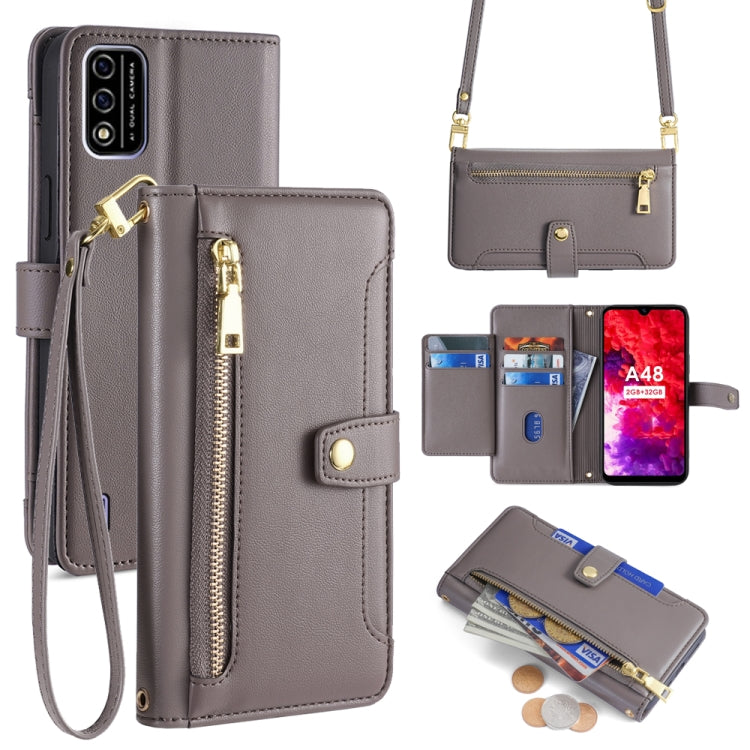 Foritel A48 Sheep Texture Cross-body Zipper Wallet Leather Phone Case(Grey) - free shipping - PMC TechLife - Order now!