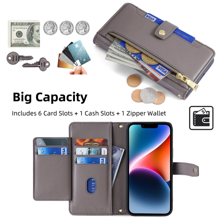 Foritel A48 Sheep Texture Cross-body Zipper Wallet Leather Phone Case(Grey) - free shipping - PMC TechLife - Order now!