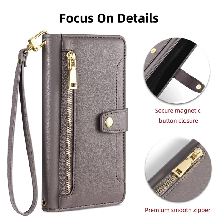 Foritel A48 Sheep Texture Cross-body Zipper Wallet Leather Phone Case(Grey) - free shipping - PMC TechLife - Order now!