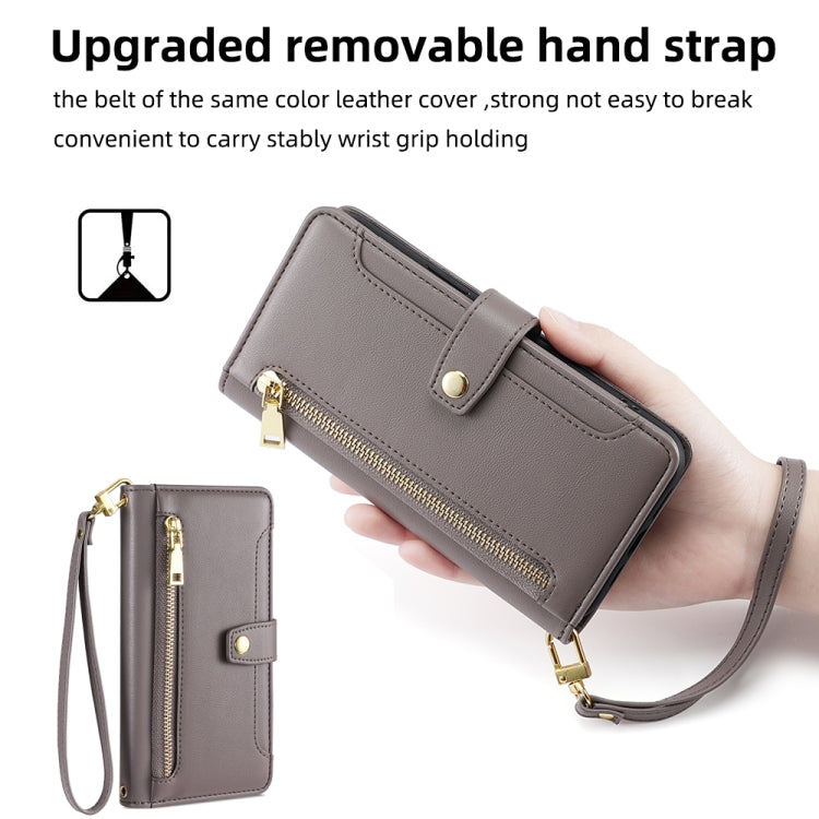 Foritel A48 Sheep Texture Cross-body Zipper Wallet Leather Phone Case(Grey) - free shipping - PMC TechLife - Order now!