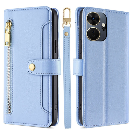 For Itel P55+ 4G Sheep Texture Cross-body Zipper Wallet Leather Phone Case(Blue) - More Brand by PMC Jewellery | Online Shopping South Africa | PMC Jewellery | Buy Now Pay Later Mobicred