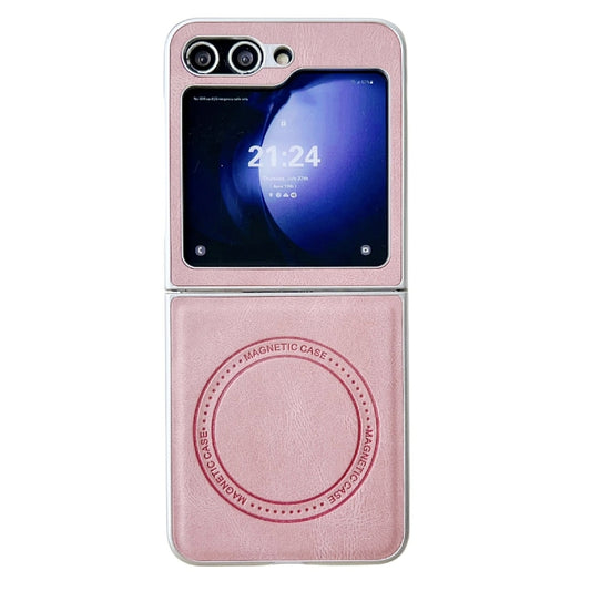 For Samsung Galaxy Z Flip5 Skin Feel Leather Texture MagSafe Pearlescent Paint Shockproof Phone Case(Pink) - Galaxy Z Flip5 Cases by PMC Jewellery | Online Shopping South Africa | PMC Jewellery