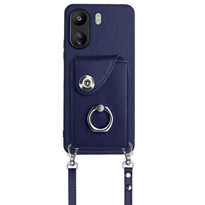 For Xiaomi Redmi 13C 4G / Poco C65 Organ Card Bag Ring Holder Phone Case with Long Lanyard(Blue) - 13C Cases by PMC Jewellery | Online Shopping South Africa | PMC Jewellery | Buy Now Pay Later Mobicred