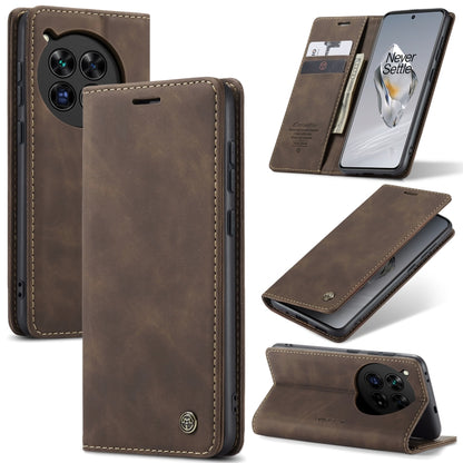 For OnePlus 12 CaseMe 013 Retro Frosted Flip Leather Phone Case(Coffee) - OnePlus Cases by CaseMe | Online Shopping South Africa | PMC Jewellery | Buy Now Pay Later Mobicred