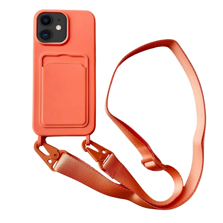 For iPhone 11 Card Slot Liquid Silicone Phone Case with Lanyard(Orange) - iPhone 11 Cases by PMC Jewellery | Online Shopping South Africa | PMC Jewellery