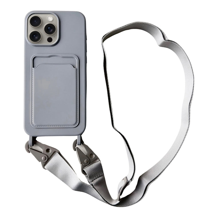 For iPhone 16 Pro Card Slot Liquid Silicone Phone Case with Lanyard(Grey) - iPhone 16 Pro Cases by PMC Jewellery | Online Shopping South Africa | PMC Jewellery | Buy Now Pay Later Mobicred