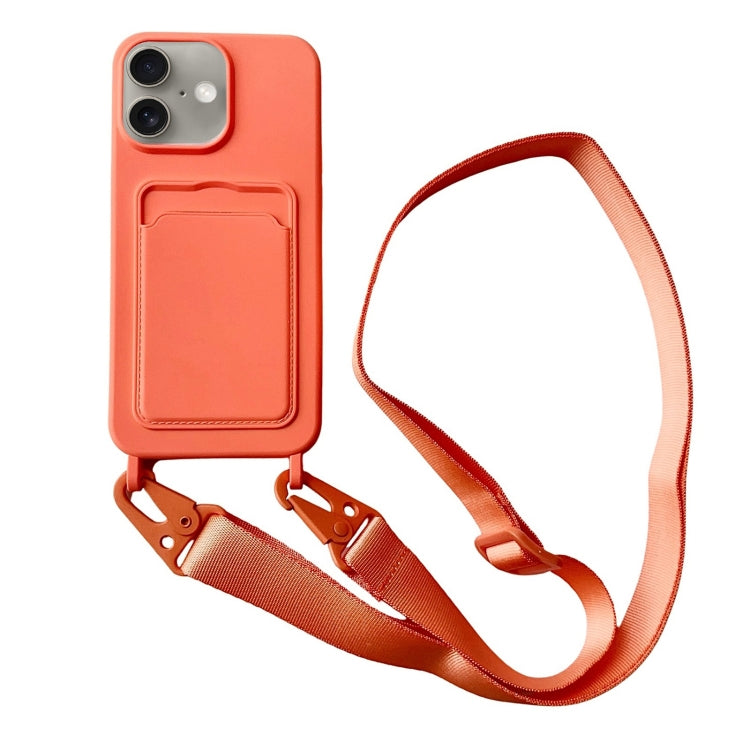 For iPhone 16 Plus Card Slot Liquid Silicone Phone Case with Lanyard(Orange) - iPhone 16 Plus Cases by PMC Jewellery | Online Shopping South Africa | PMC Jewellery | Buy Now Pay Later Mobicred