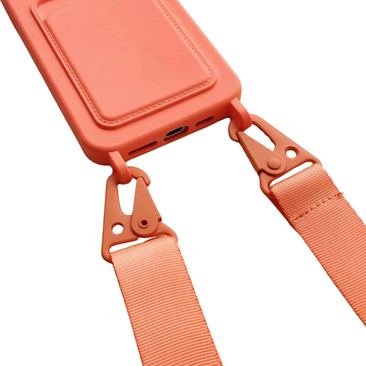 For iPhone 16 Plus Card Slot Liquid Silicone Phone Case with Lanyard(Orange) - iPhone 16 Plus Cases by PMC Jewellery | Online Shopping South Africa | PMC Jewellery | Buy Now Pay Later Mobicred