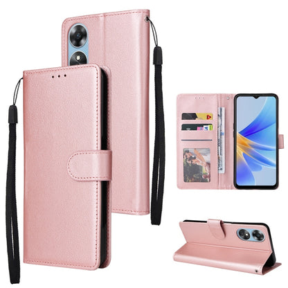 For OPPO A17 4G / A17k 3-Card Slots Multifunctional Leather Phone Case(Rose Gold) - OPPO Cases by PMC Jewellery | Online Shopping South Africa | PMC Jewellery | Buy Now Pay Later Mobicred