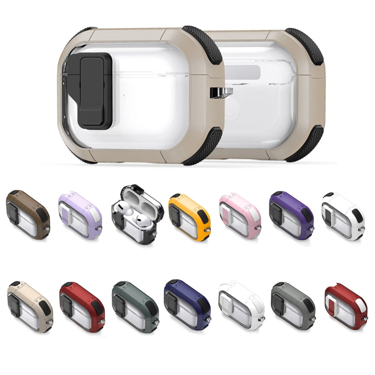 For AirPods 1/2 DUX DUCIS PECN Series Split Two-color Transparent Earphone Case with Hook(Khaki Black) - For AirPods 1/2 by DUX DUCIS | Online Shopping South Africa | PMC Jewellery | Buy Now Pay Later Mobicred