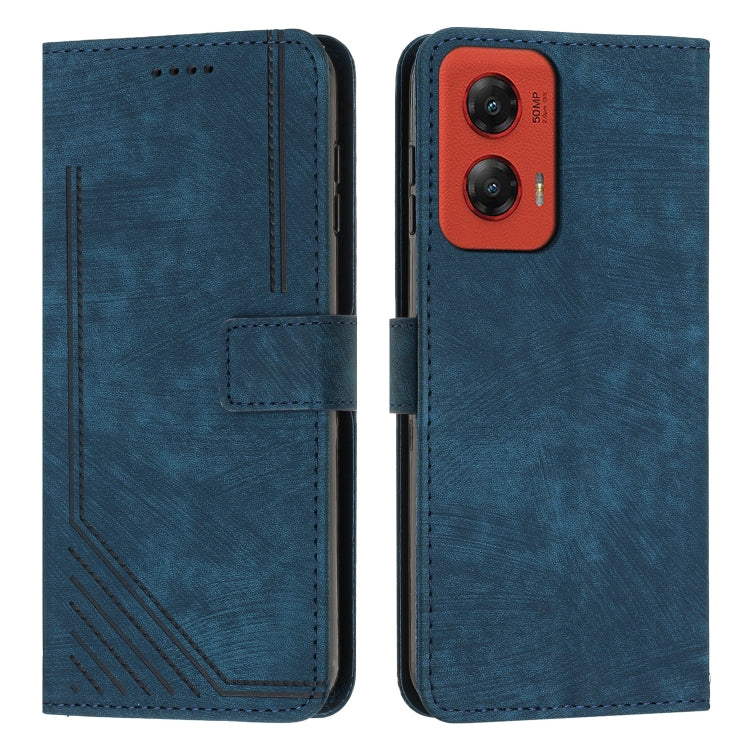 For Motorola Moto G Stylus 5G 2024 Skin Feel Stripe Pattern Leather Phone Case with Long Lanyard(Blue) - Motorola Cases by PMC Jewellery | Online Shopping South Africa | PMC Jewellery | Buy Now Pay Later Mobicred