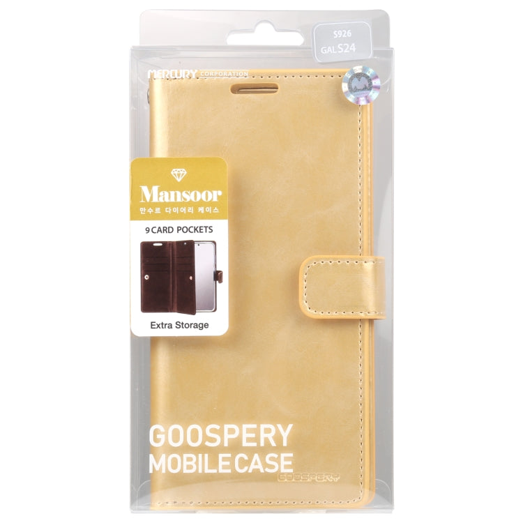 For Samsung Galaxy S24 5G GOOSPERY MANSOOR DIARY 9 Card Slots Leather Phone Case(Gold) - Galaxy S24 5G Cases by GOOSPERY | Online Shopping South Africa | PMC Jewellery | Buy Now Pay Later Mobicred