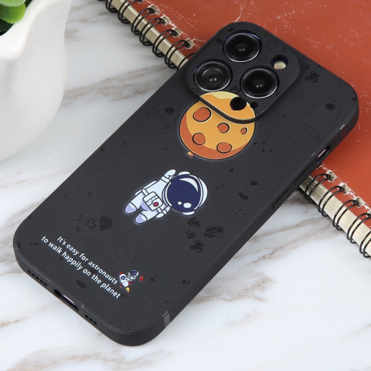 For iPhone 16 Plus Astronaut Pattern Silicone Straight Edge Phone Case(Planet Landing-Black) - iPhone 16 Plus Cases by PMC Jewellery | Online Shopping South Africa | PMC Jewellery | Buy Now Pay Later Mobicred