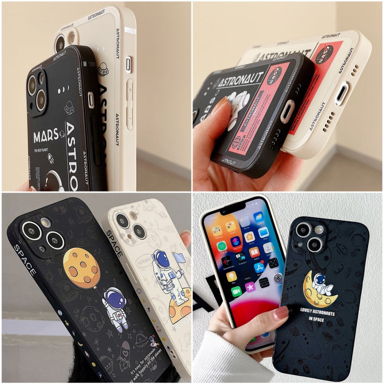 For iPhone 16 Plus Astronaut Pattern Silicone Straight Edge Phone Case(Planet Landing-Black) - iPhone 16 Plus Cases by PMC Jewellery | Online Shopping South Africa | PMC Jewellery | Buy Now Pay Later Mobicred