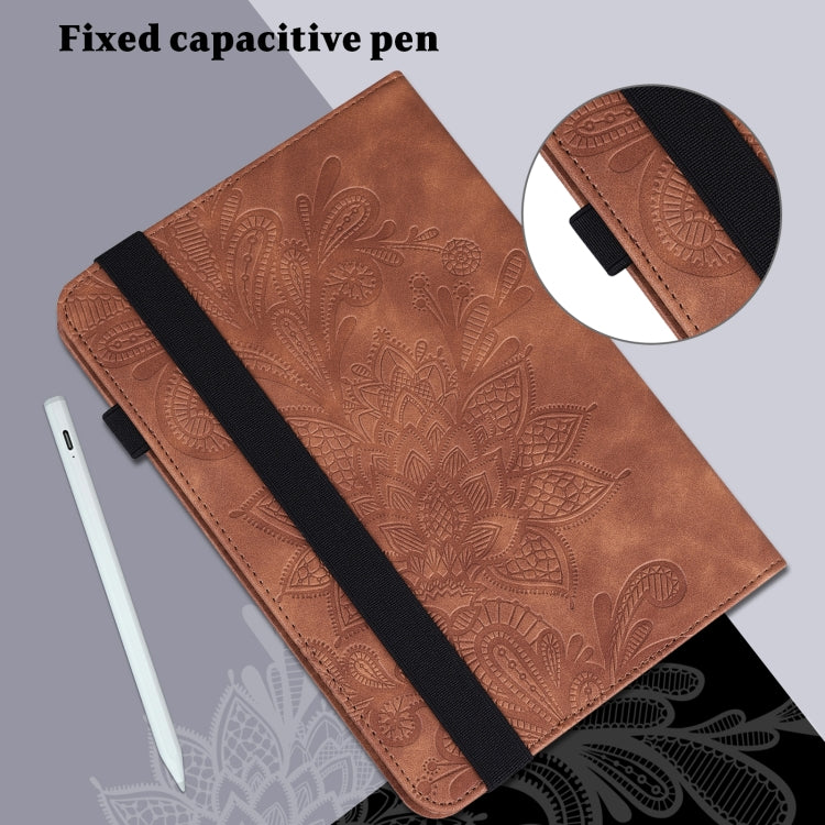 For Lenovo Tab M11 / Xiaoxin Pad 11 2024 Lace Flower Embossing Pattern Leather Tablet Case(Brown) - Lenovo by PMC Jewellery | Online Shopping South Africa | PMC Jewellery | Buy Now Pay Later Mobicred