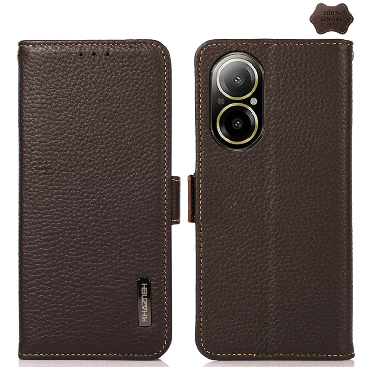 For Realme C67 4G KHAZNEH Side-Magnetic Litchi Genuine Leather RFID Phone Case(Brown) - C67 Cases by PMC Jewellery | Online Shopping South Africa | PMC Jewellery | Buy Now Pay Later Mobicred