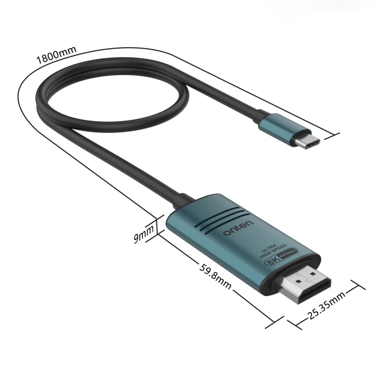 Onten UC982 8K 60Hz USB-C / Type-C to HDMI Video HD Conversion Cable(Pine Green) - Cable & Adapters by Onten | Online Shopping South Africa | PMC Jewellery | Buy Now Pay Later Mobicred