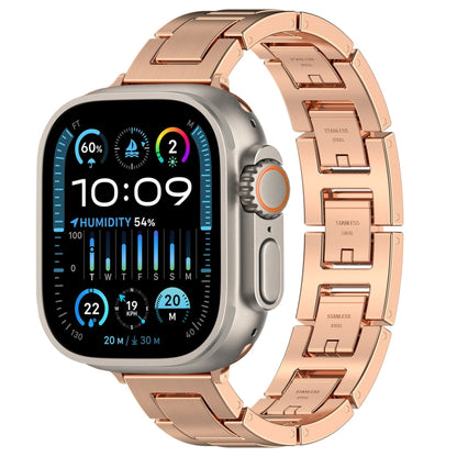 For Apple Watch Ultra 49mm H Slim Stainless Steel Watch Band(Rose Gold) - Watch Bands by PMC Jewellery | Online Shopping South Africa | PMC Jewellery