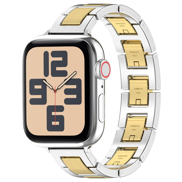 For Apple Watch SE 2022 40mm H Slim Stainless Steel Watch Band(Silver Gold) - Watch Bands by PMC Jewellery | Online Shopping South Africa | PMC Jewellery