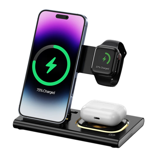 A80 3 in 1 15W Folding Wireless Charger(Black) - Wireless Charger by PMC Jewellery | Online Shopping South Africa | PMC Jewellery | Buy Now Pay Later Mobicred