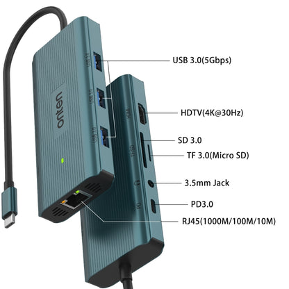 Onten UC961 9 in 1 USB-C / Type-C Multi-function HUB Docking Station(Green) - USB HUB by Onten | Online Shopping South Africa | PMC Jewellery | Buy Now Pay Later Mobicred