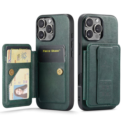 For iPhone 16 Pro Max Fierre Shann Oil Wax Cow Leather Card Holder Back Phone Case(Green) - iPhone 16 Pro Max Cases by FIERRE SHANN | Online Shopping South Africa | PMC Jewellery | Buy Now Pay Later Mobicred